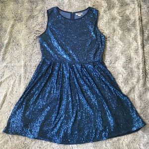 Blue sequin fit and flare mini dress